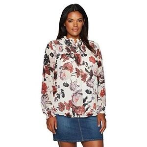 Lucky Brand Smocked Floral Print Peasant Blouse Size 1X